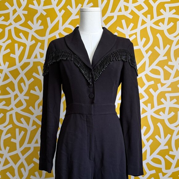 & Other Stories Los Angeles Atelier Black Beaded Long Sleeve Western Jumpsuit: 4 - Picture 2 of 10